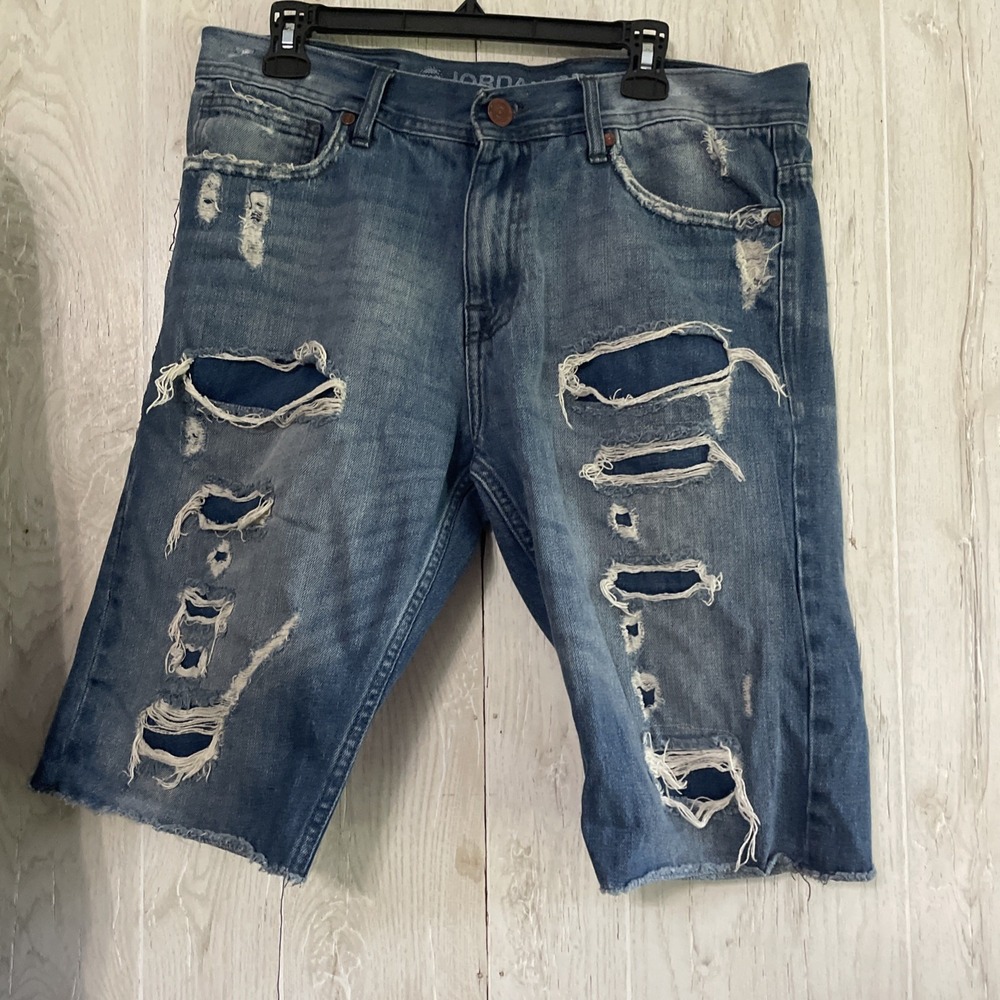 Jordan Craig Shorts Blue Denim Jeans‎ Mens Size 34 Distressed